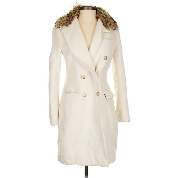 Ralph Lauren Fur Collar Double Breasted Parka Peacoat Long Overcoat 4 S White - Picture 9 of 11